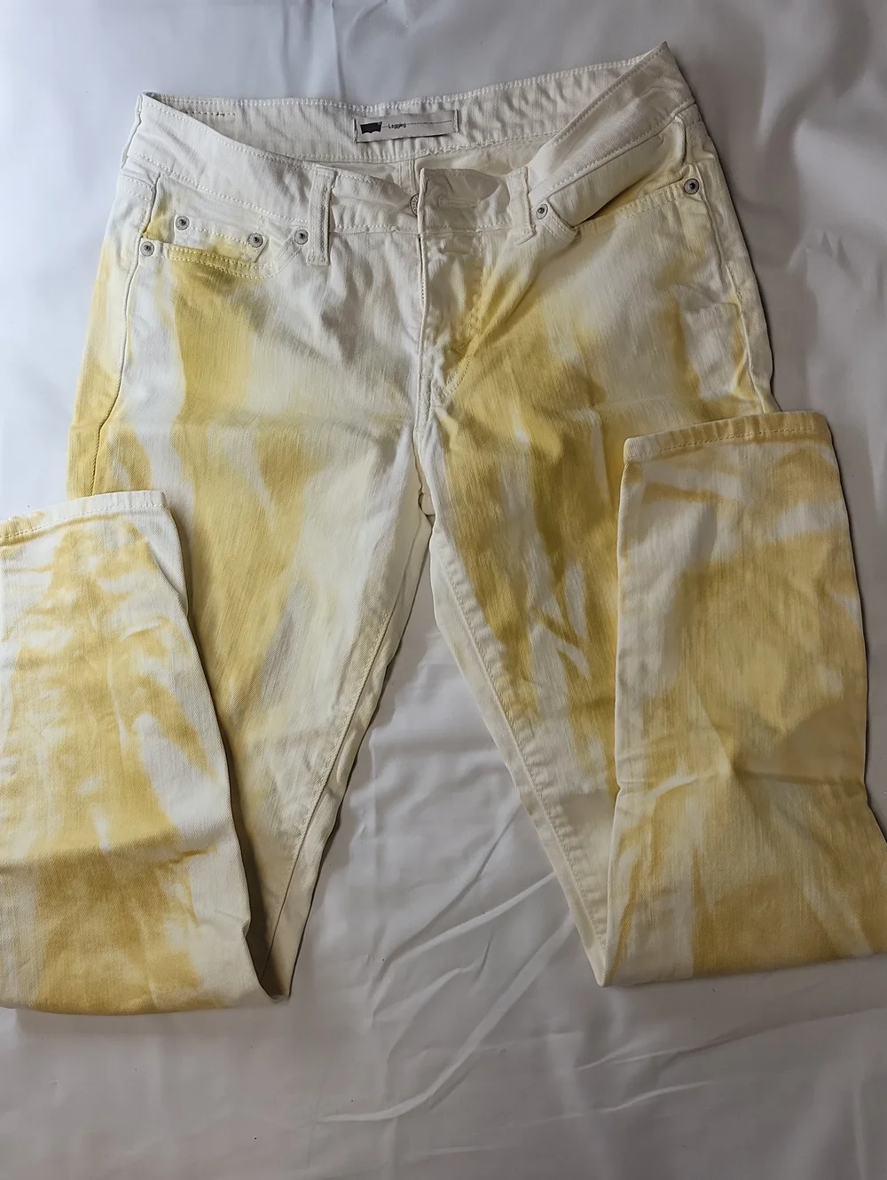 Levi's White and Yellow Tie-Dye Slim Straight Jeans Leggings 29
